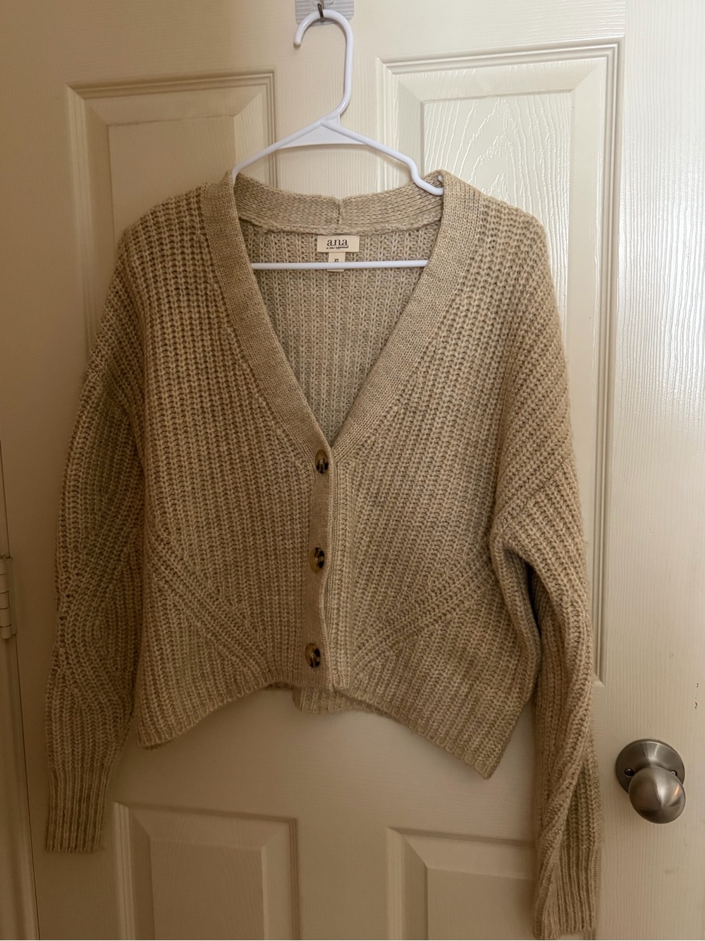 ANA Cream Chunky V-Neck Button Cardigan Sweater